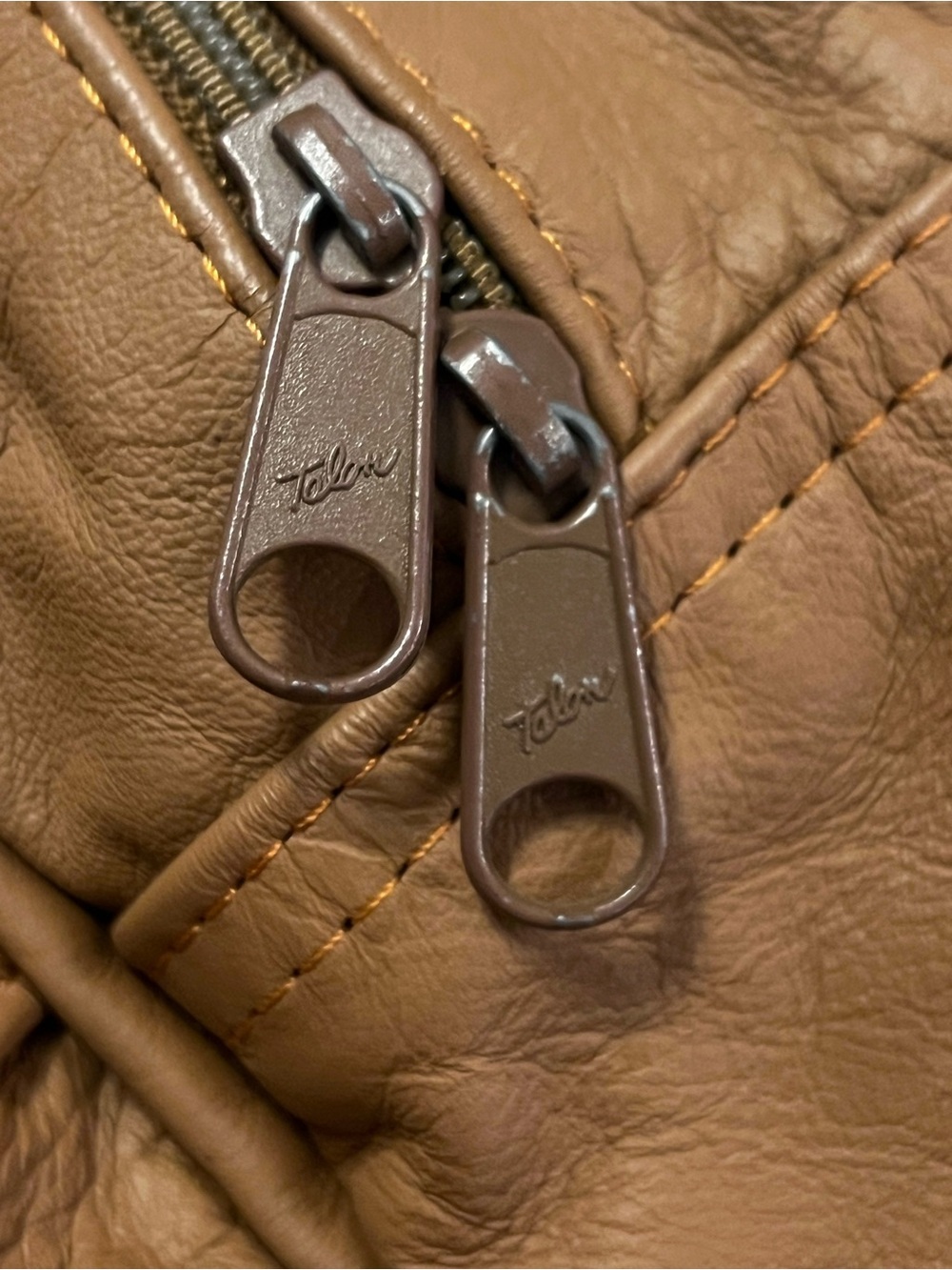 Talon Dual Zipper Vintage Light Brown Soft Leather Vintage Duffle Bag Unbranded - Picture 6 of 16